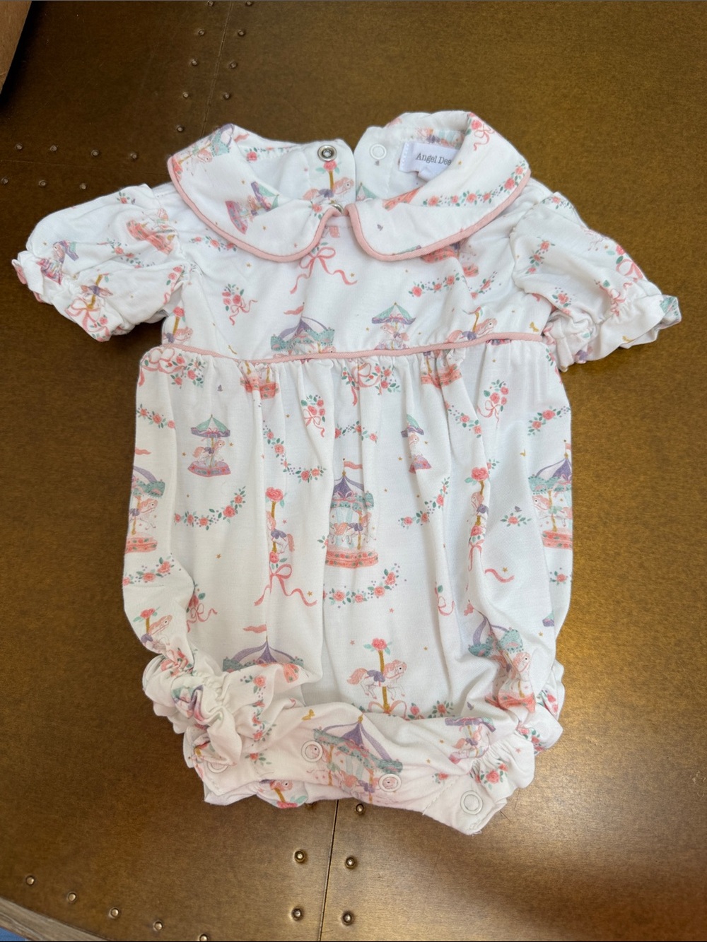 NWOT Angel Dear White Romper with Pink Carousel Print